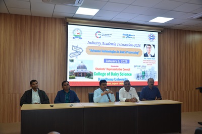 On 06th January, 2026, College of Dairy Science, Kamdhenu University, Amreli successfully organized an Industry Academia Interaction Program, Mr. Pranav Shah, Market Director and Industry Expert from SPX Flow Technology, Denmark. provided guidance to the students regarding Advance Technologies in Dairy Processing.