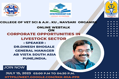 Entrepreneurship club, CoVS 'A.H, KU, Navsari organised online web talk on 'Corporate opportunities in livestock sector'