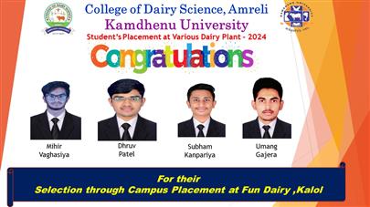 Congratulations - Students of CDS, Amreli has been selected by "Fun Dairy, Kalol" under Campus Placement